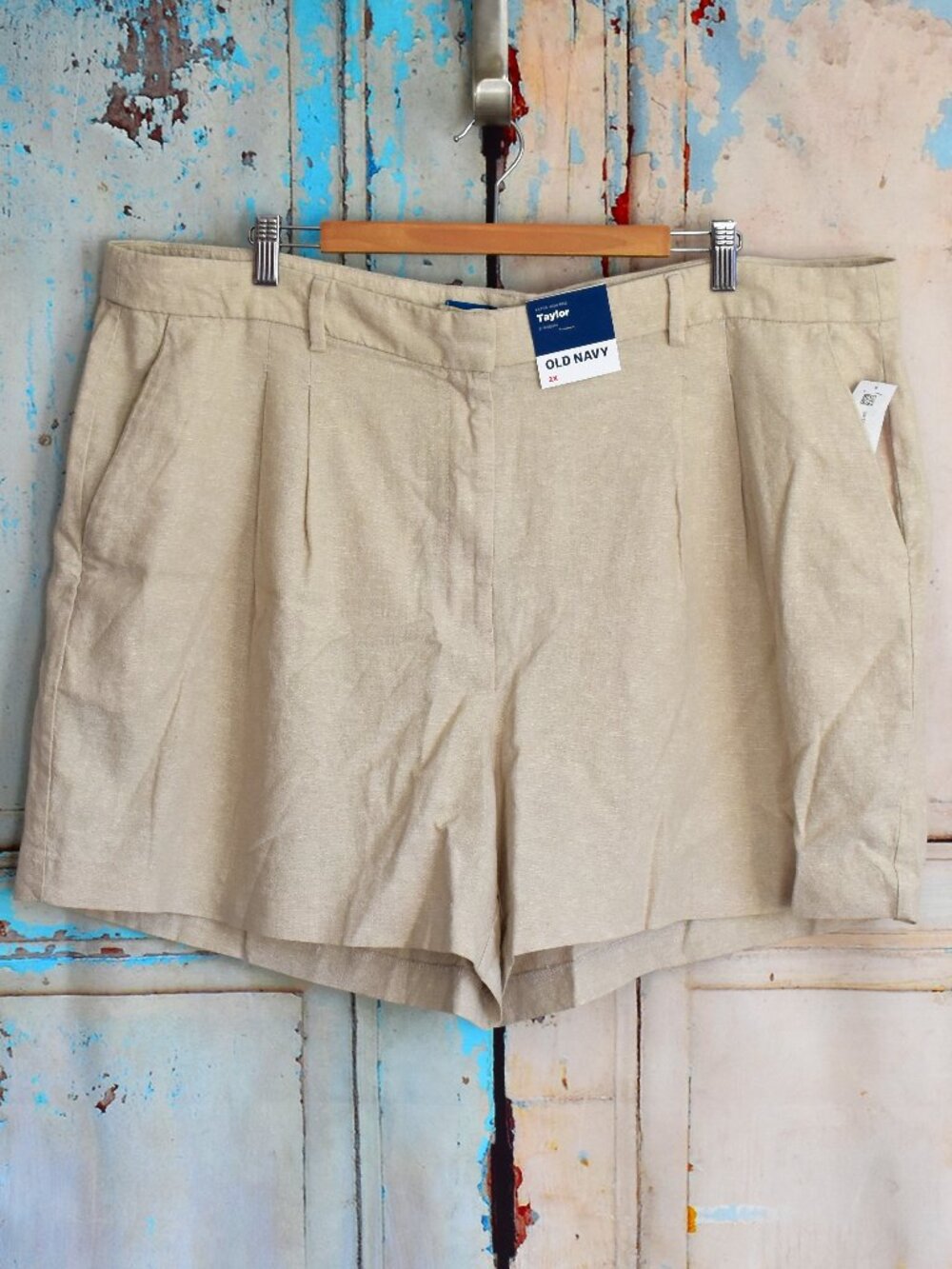 Old Navy Extra High-Waisted Linen-Blend Taylor Trouser Shorts 5 in 2X Flat Linen